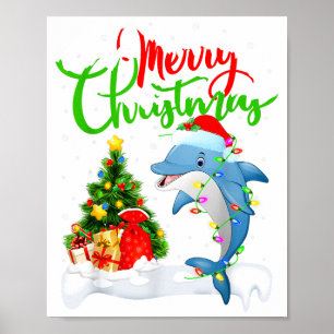 Lustiger Delfin-Fischliebhaber Weihnachtsbeleuchtu Poster