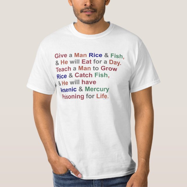 Lustiger Demotivational Sprichwort-Reis-Fisch-Spaß T-Shirt (Vorderseite)