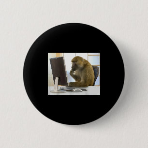 Lustiger denkender Affe Meme Büro Neugieriger Affe Button