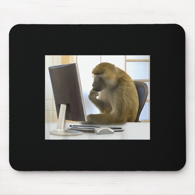 Lustiger denkender Affe Meme Büro Neugieriger Affe Mousepad (Vorne)