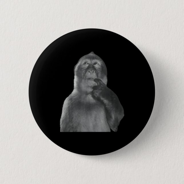 Lustiger denkender Affe Meme neugieriger Affe Brai Button (Vorderseite)