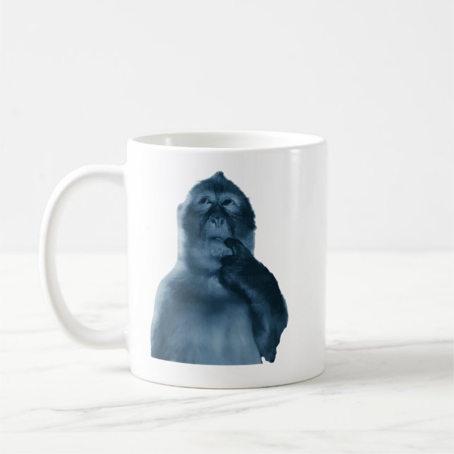 Lustiger Denkender Affe Meme Sarkastische Kunst Kaffeetasse (Links)
