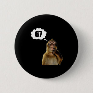 Lustiger denkender Affe Meme Sechs Sieben 6 7 Meme Button