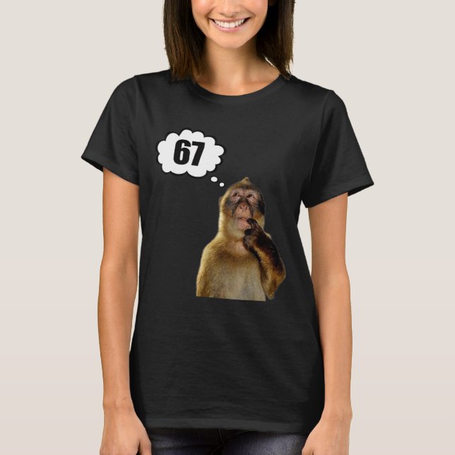 Lustiger denkender Affe Meme Sechs Sieben 6 7 Meme T-Shirt (Vorderseite)