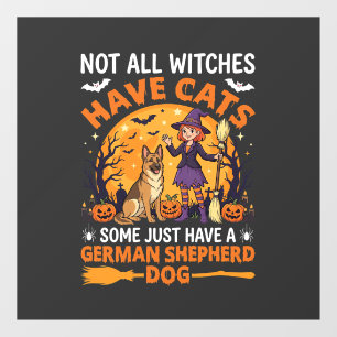 Lustiger Deutscher Schäferhund Halloween Hexe Hund Fensteraufkleber
