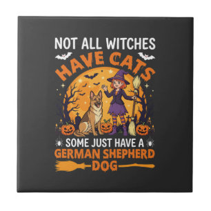 Lustiger Deutscher Schäferhund Halloween Hexe Hund Fliese