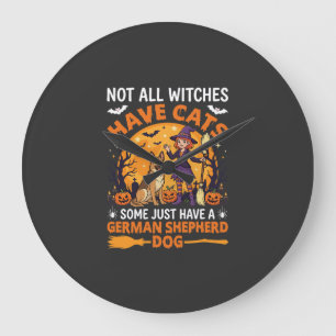 Lustiger Deutscher Schäferhund Halloween Hexe Hund Große Wanduhr