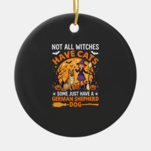 Lustiger Deutscher Schäferhund Halloween Hexe Hund Keramik Ornament
