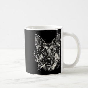 Lustiger Deutscher Schäferhund-Meme, der Zigarette Kaffeetasse