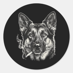 Lustiger Deutscher Schäferhund-Meme Hund raucht Zi Runder Aufkleber
