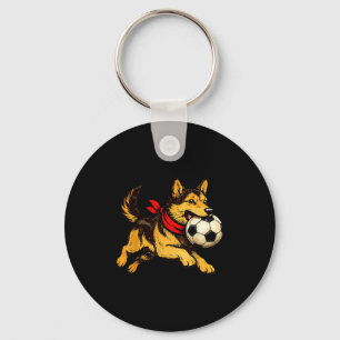 Lustiger deutscher Schäferhund spielt Fußball-Spie Schlüsselanhänger
