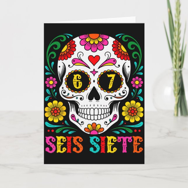 Lustiger Dia De Los Muertos Zucker-Schädel Seis Si Karte (Vorderseite)
