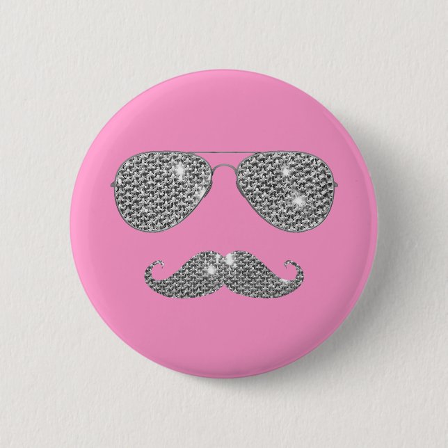 Lustiger Diamant-Schnurrbart mit Brille Button (Vorderseite)