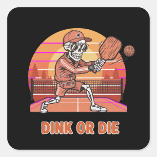 Lustiger Dink oder stirb Pickleball Skelett Retro  Quadratischer Aufkleber