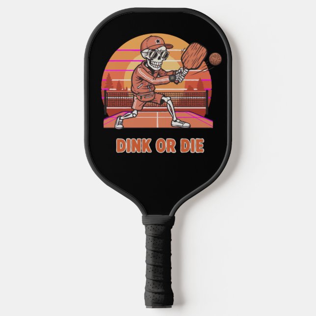 Lustiger Dink oder stirb Pickleball Skelett Retro  Schläger (Vorderseite)