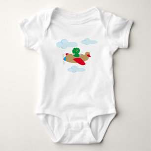 Lustiger Dino fliegt mit Flugzeug Baby Strampler