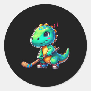 Lustiger Dinosaurier Feldhockeyspieler Cooles Team Runder Aufkleber