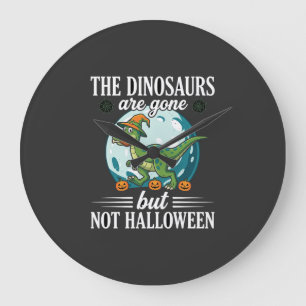 Lustiger Dinosaurier Halloween Hexe Grafik Große Wanduhr