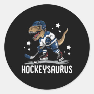 Lustiger Dinosaurier-Hockey-Junge Hockeysaurus Kin Runder Aufkleber