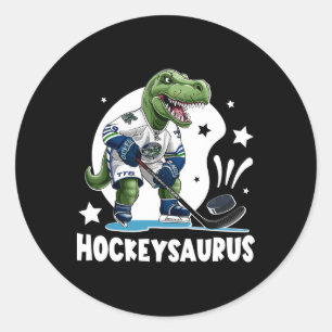 Lustiger Dinosaurier-Hockey-Kinder-Hockey-Junge Ho Runder Aufkleber