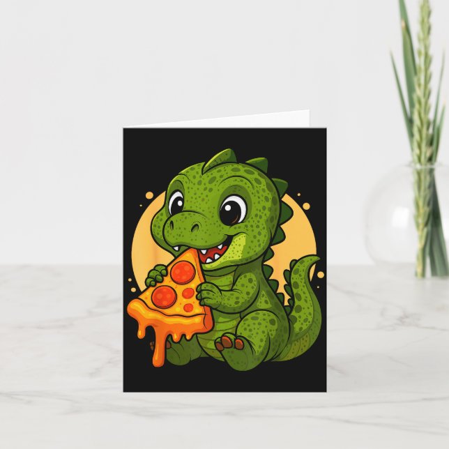 Lustiger Dinosaurier isst Zza-Grafik Jungen Mädche Karte (Vorderseite)