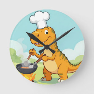 Lustiger Dinosaurier-Koch Runde Wanduhr