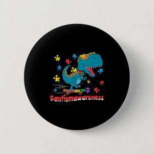 Lustiger Dinosaurier Skateboard fahrend Autismus-B Button
