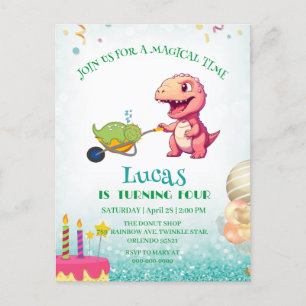 Lustiger Dinosaurier-Strohhalm-Wagen Geburtstagsju Postkarte