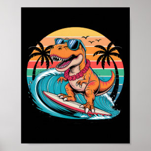 Lustiger Dinosaurier-Surfboard-Strand-Sommer-Surfe Poster