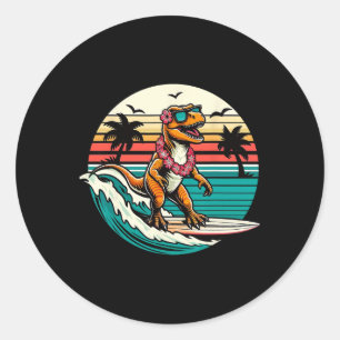 Lustiger Dinosaurier Surfboard Strand Sommer Surfe Runder Aufkleber