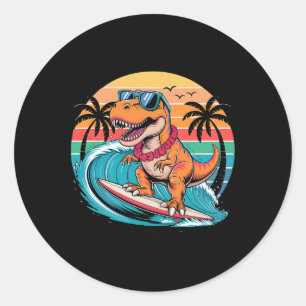Lustiger Dinosaurier-Surfboard-Strand-Sommer-Surfe Runder Aufkleber