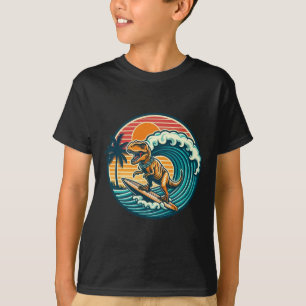 Lustiger Dinosaurier Surfboard Strand Sommer Surfe T-Shirt
