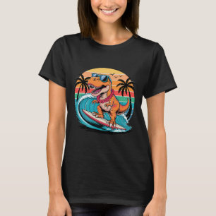 Lustiger Dinosaurier Surfboard Strand Sommer Surfe T-Shirt