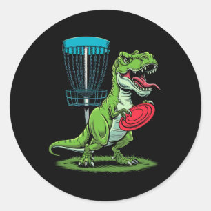 Lustiger Dinosaurier T-Rex Disc-Golf-Spieler Sket  Runder Aufkleber