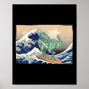 Lustiger Dinosaurier, T Rex Surfen, Dinosaurier Ku Poster