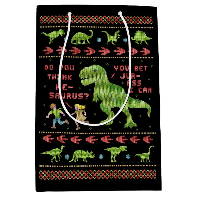 Lustiger Dinosaurier-Wortspiel-Spaß-Imitat-Strick Mittlere Geschenktüte (Vorderseite)