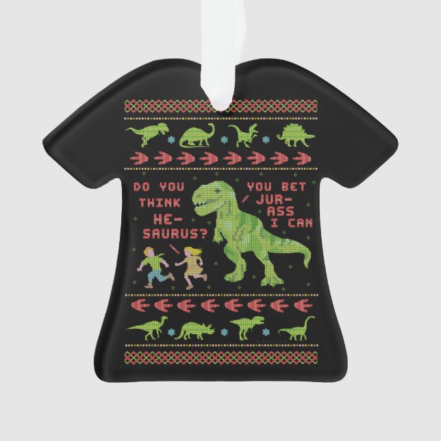 Lustiger Dinosaurier-Wortspiel-Spaß-Imitat-Strick Ornament (Vorderseite)