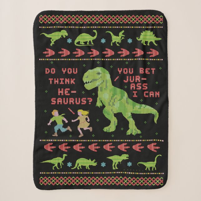 Lustiger Dinosaurier-Wortspiel-Spaß-Imitat-Strick Sherpadecke (Vorderseite)