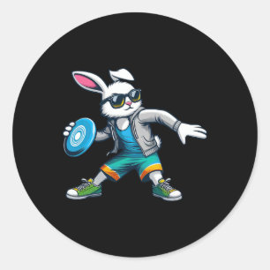 Lustiger Disc-Golf-Spieler Bunny Kinder Damen Herr Runder Aufkleber