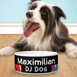Lustiger DJ Hund Retro Vinyl Schallplatten Bunt Napf