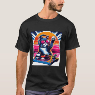 Lustiger DJ-Katzengroove Disco-Sound Tech-Kopfhöre T-Shirt
