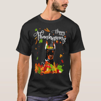 Lustiger Dobermann Thanksgiving Herbst Hund T-Shirt