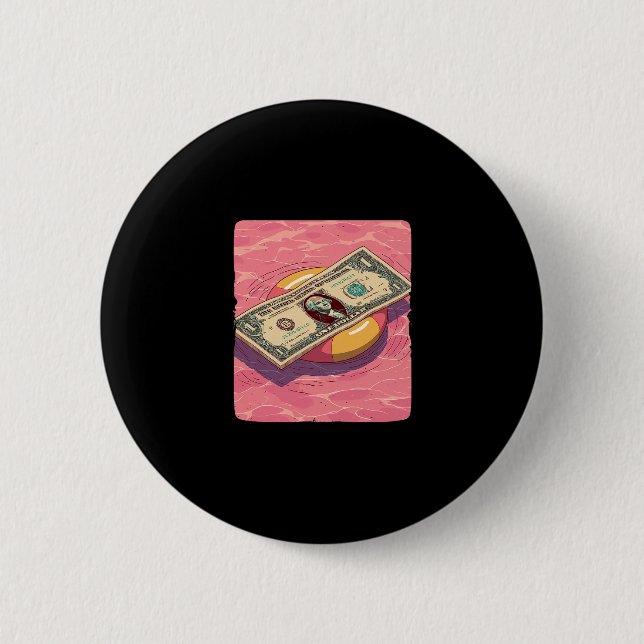 Lustiger Dollar mit Poolring für Urlaub und Strand Button (Vorderseite)