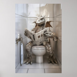 Lustiger Drache auf Toilette Druck Zeitung Lesen Poster