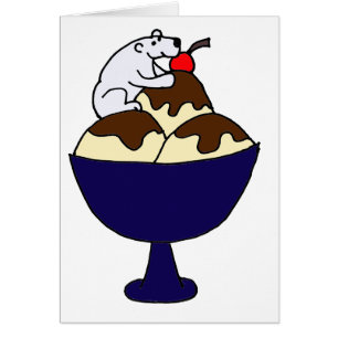 Lustiger Eisbär, der Eiscreme-Eiscremebecher isst