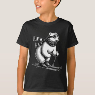 Lustiger Eisbär liebt Skifahren im Schnee auf Skie T-Shirt
