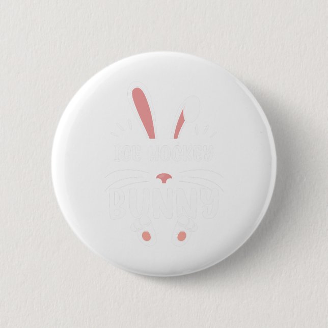 Lustiger Eishockey-Hase, passendes Ostern-Hasen-Ei Button (Vorderseite)