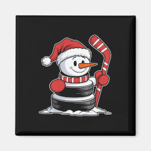 Lustiger Eishockey-Schneemann-Santa-Hut-Weihnachts Magnet