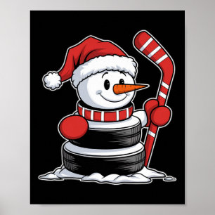 Lustiger Eishockey-Schneemann-Santa-Hut-Weihnachts Poster
