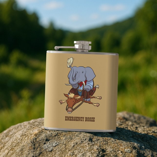 Lustiger Elefant Notfall Schnaps Cowboy Cartoon Flachmann (Von Creator hochgeladen)